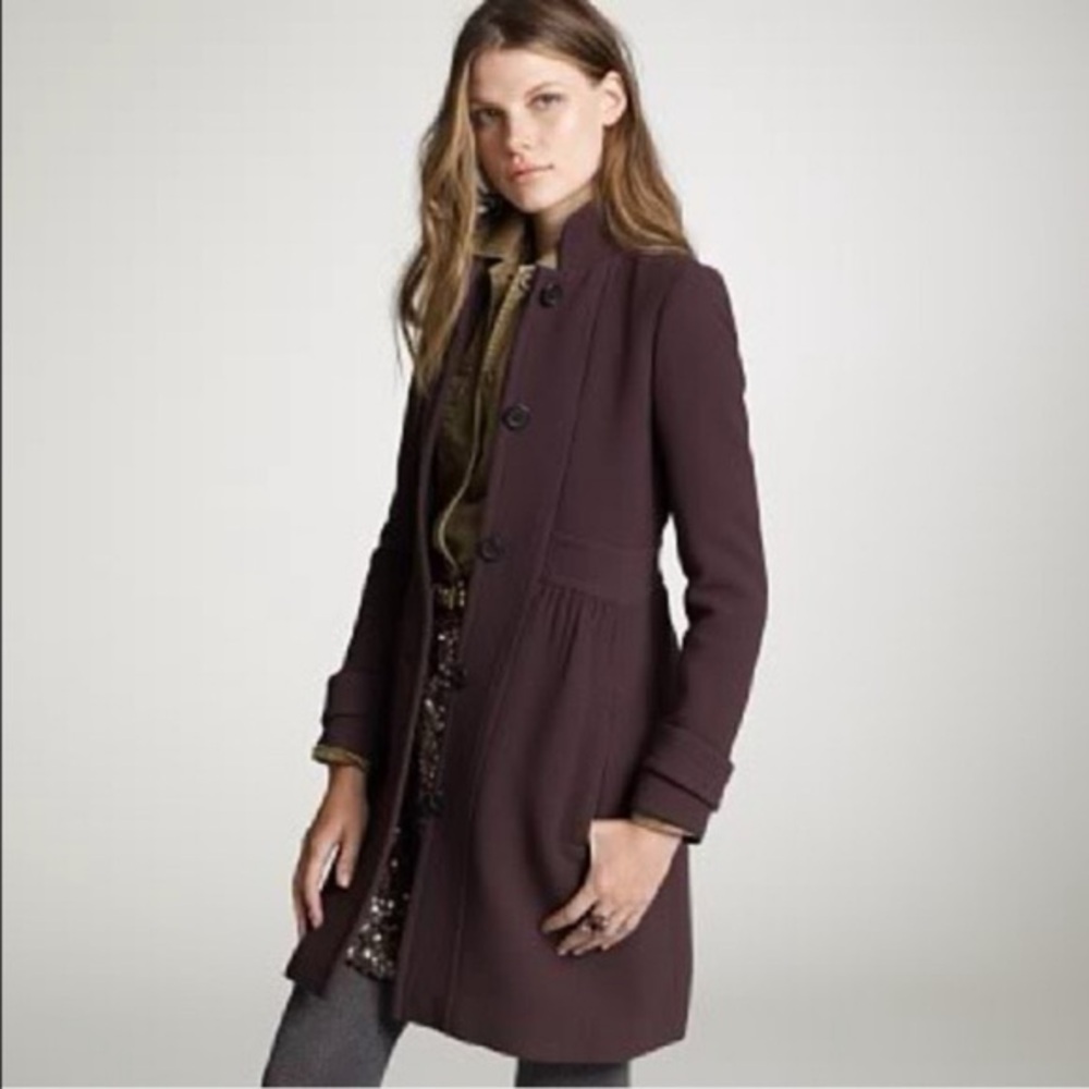 J.Crew Double Cloth Wool Blend Day Coat Petite 2 Burgundy Italy NEW WITHOUT TAGS